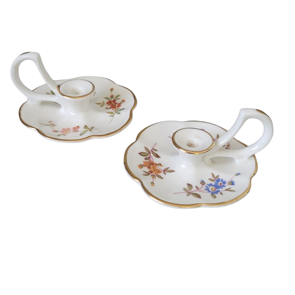 VINTAGE HAMMERSLEY BONE CHINA CHAMBERSTICKS, SET OF 2